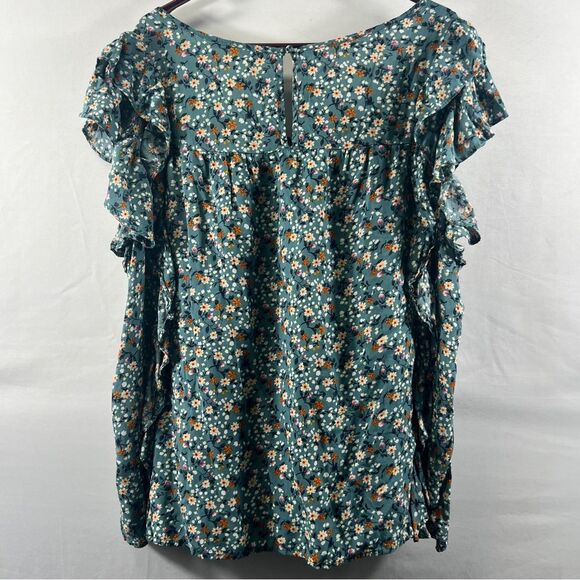 Kori Teal Floral Ruffle Babydoll Blouse 0721 - Picture 9 of 14
